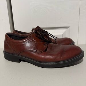 ECCO Mens Plain Toe Derby Loafer Oxford Shoe Lace up, Brown Leather Size 10.5